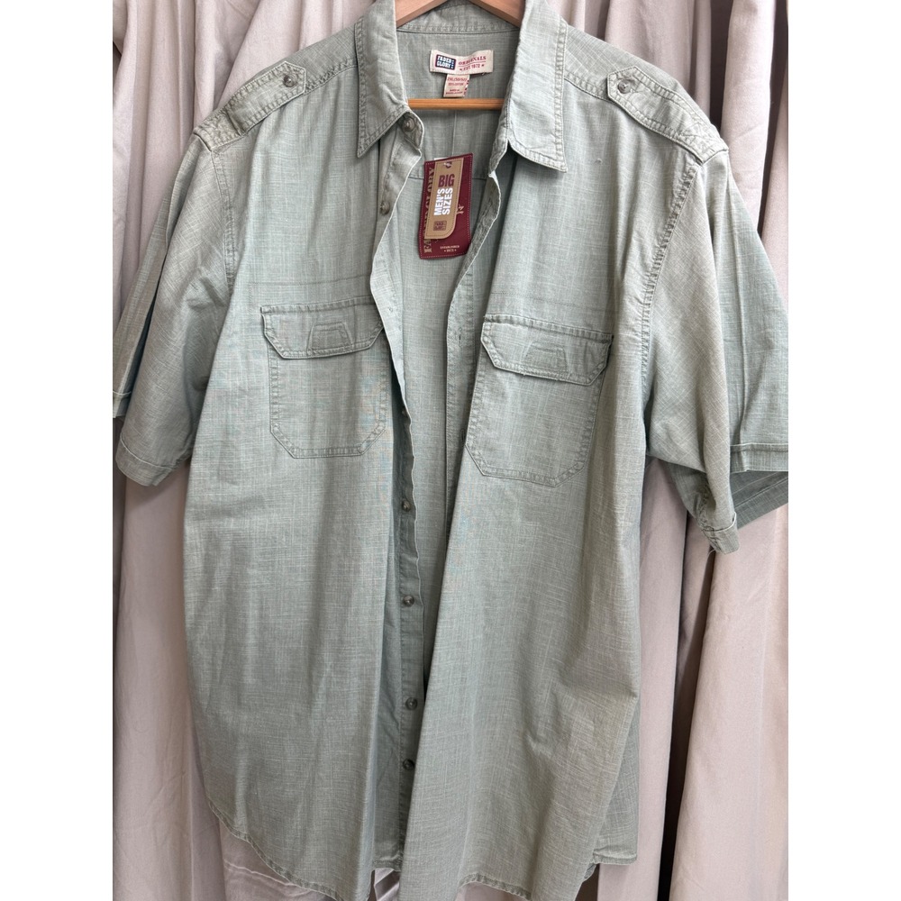 Faded Glory Mens 2XL Sage Green Cotton Short Sleeve Utility Button Down Shirt